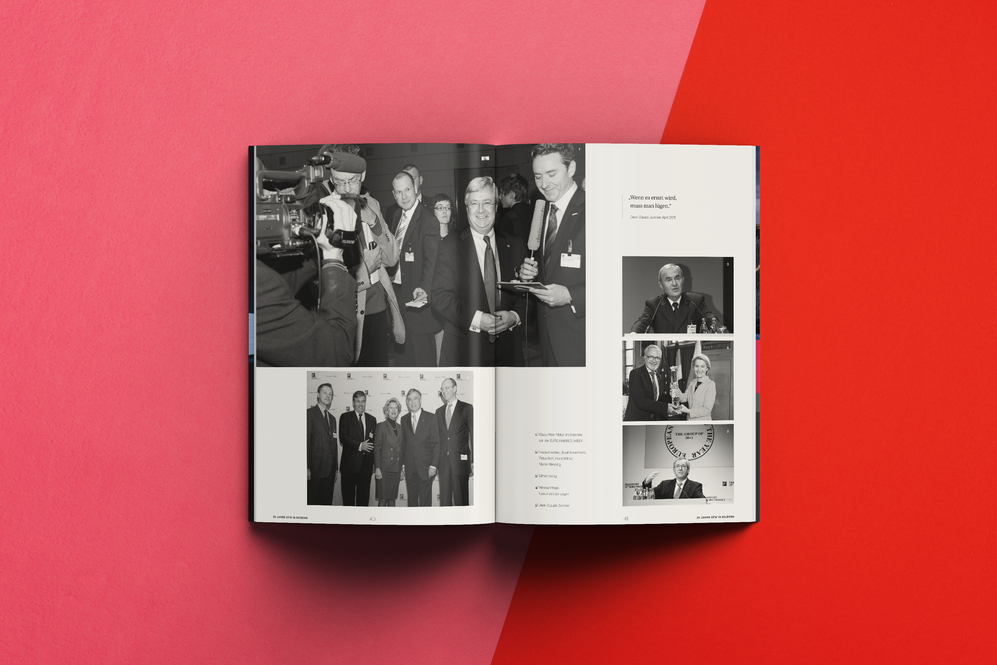 Layout eines Magazines mit einer historischen Bilderstrecke mit wichtigen Persönlichkeiten des Politik- und Finanzwesens blila.